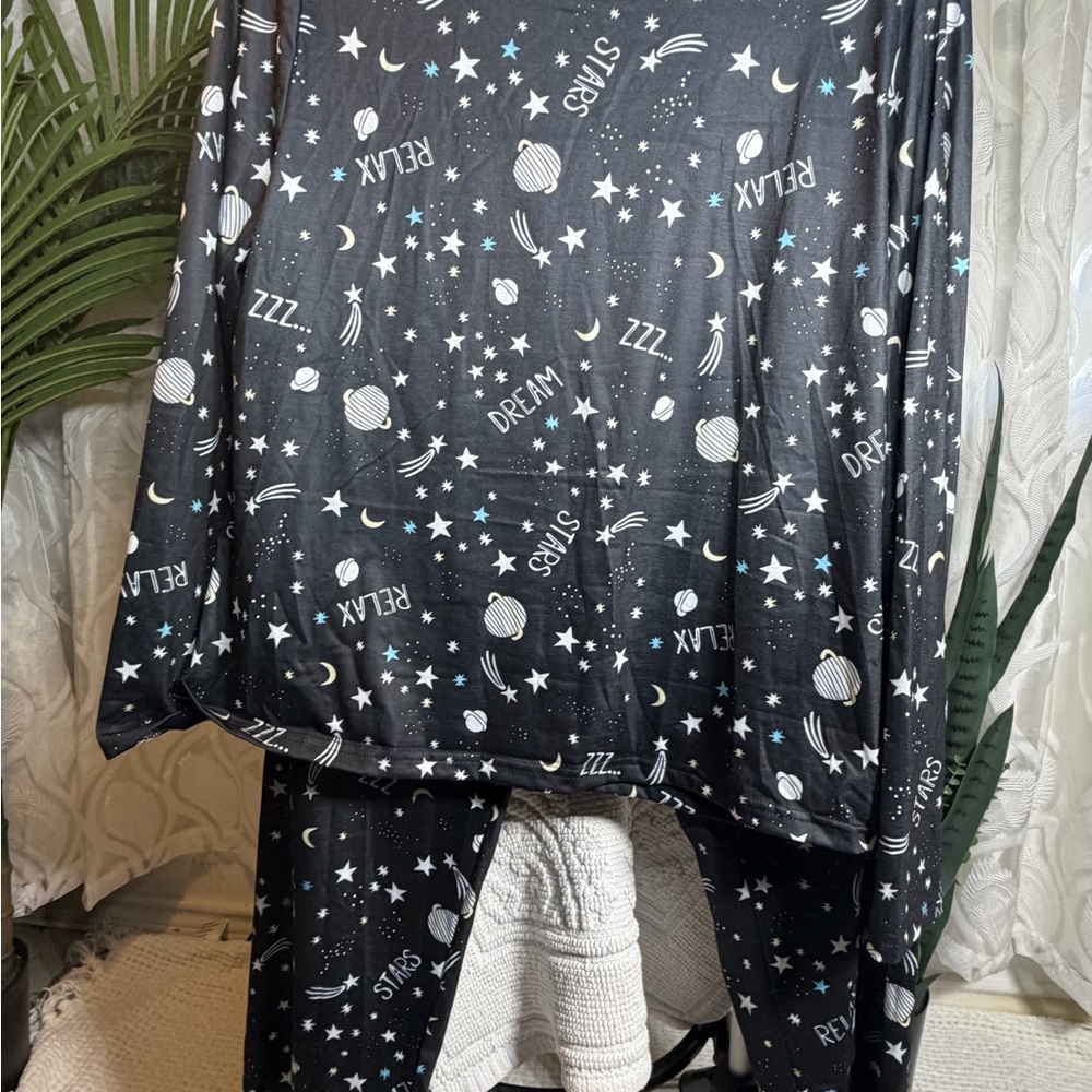 Men's Relax Pajama Set - Black with Space Print